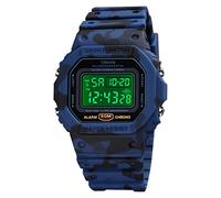 TONSHEN Unisex Sport Digital Watch for Men and Women Plastic Case with Rubber Band Outdoor Military LED Electronic Double Time Countdown Date Stopwatch Waterproof Watches (Blue Camo)