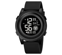 TONSHEN Unisex Sport Digital Watch Outdoor Multifunction Countdown Alarm Double Time Plastic Watches with Rubber Band Waterproof (Black 2)