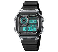TONSHEN Unisex Sport Digital Watch Waterproof LED Electronic Double Time Multifunction Stopwatch Alarm Countdown Plastic Watches with Rubber Band (White)