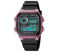 TONSHEN Unisex Sport Digital Watch Waterproof LED Electronic Double Time Multifunction Stopwatch Alarm Countdown Plastic Watches with Rubber Band (Pink)