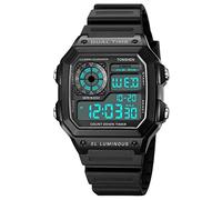 TONSHEN Unisex Sport Digital Watch Waterproof LED Electronic Double Time Multifunction Stopwatch Alarm Countdown Plastic Watches with Rubber Band (Black)