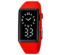 TONSHEN Unisex Sport Watches Minimalism Electronic LED Lights Digital Wrist Watch Plastic Case with Rubber Band (Red)