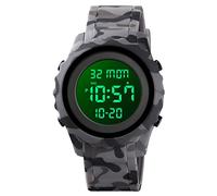 TONSHEN Unisex Waterproof Sport Watches LED Electronic Digital Dual Time Countdown Alarm Outdoor Military Plastic Case with Rubber Band Watch (Gray)