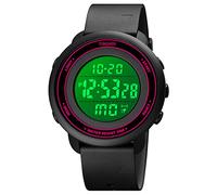 TONSHEN Waterproof Sport Digital Watch Outdoor Multifunction Double Time Plastic Watches with Rubber Band Countdown Alarm (Red)