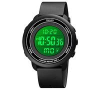 TONSHEN Waterproof Sport Digital Watch Outdoor Multifunction Double Time Plastic Watches with Rubber Band Countdown Alarm (Black)