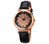 TONSHEN Women Fashion Watches Crystal Stainless Steel Case with Leather Band (Black)