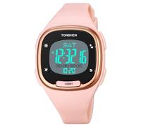 TONSHEN Women LED Electron Sport Digital Watch Waterproof Outdoor Countdown Alarm Double Time Plastic with Rubber Band Watches (Pink)