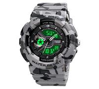 TONSHEN Women’s Digital Sport Watch for Girl LED Electronic Analog Quartz Double Time Outdoor Military Waterproof Plastic Wristwatch with Rubber Band (Gray Camo)