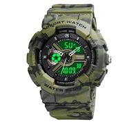 TONSHEN Women’s Digital Sport Watch for Girl LED Electronic Analog Quartz Double Time Outdoor Military Waterproof Plastic Wristwatch with Rubber Band (Green)
