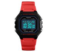 TONSHEN Women’s LED Digital Sport Watch Plastic Case with Rubber Band Outdoor Multifunction 50M Waterproof Stopwatch Alarm Watches (Red)