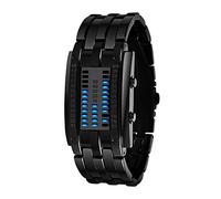 TONSHEN Womens Binary Cool Digital Watches Black Stainless Steel Unique Matrix Blue LED Classic Fashion Creative Waterproof Wrist Watches (Women)