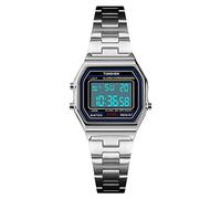 TONSHEN Womens Fashion Digital Watch for Girl Electronic Multifunction LED Backlight Alarm Stopwatch Stainless Steel Outdoor Sport Watche Casual Style (Silver)