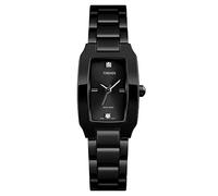 TONSHEN Womens Fashion Stainless Steel Watch for Girl Rectangular Dial Crystal Scale Casual Dress Watches Simple Design (Black)