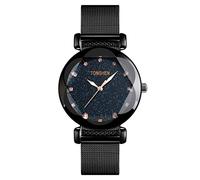 TONSHEN Womens Fashion Stainless Steel Watches Analog Quartz Luminous Pointer Casual Business Elegant Dress Watches for Girl Polygonal Crystal (Black)