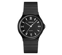 TONSHEN Womens Simple Fashion Analog Quartz Watch Plastic Case and Rubber Band Watch for Girl and Boy (Black)