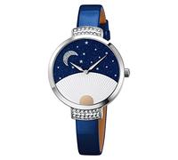 TONSHEN Womens Watch Fashion Analog Quartz Stainless Steel Case with Leather Band Casual Wristwatch (Blue)
