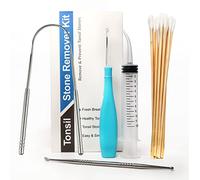 Tonsil Stone Remover Kit - Led Tonsil Stone Pick Tool, Stainless Steel Pick, Cotton Swabs, Curved Syringe and Tongue Scraper