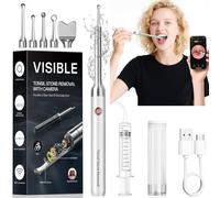 Tonsil Stone Remover with Camera - Upgraded Visual Tonsil Stone Removal Kit with 6 LED Light -Tonsil Stone Remover Tool with 1080P Camera, 5 Stainless Steel Heads, Irrigator, for iOS & Android(White)