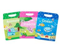 Tonsitian 3 Pack Reusable 3D Puffy Sticker Book, Jelly Sticker Game Pedagogical Sensory Learning Toy, Puffy Sticker Game Travel Sticker (Animals, Insects, Ocean)