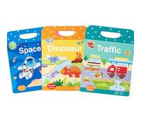 Tonsitian 3 Pack Reusable 3D Puffy Sticker Book, Jelly Sticker Game Pedagogical Sensory Learning Toy, Puffy Sticker Game Travel Sticker (Space, Dinosaur, Traffic)