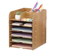 Tonsmile Desk Tray Organiser, Wooden Office Desk File Letter Tidy Tray Organiser with Pen Holder for A4 Paper Document Storage