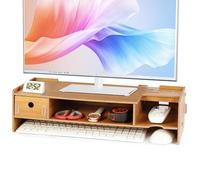 Tonsmile Wood Monitor Stand, Multifunctional Wooden Office Desk Organiser Desktop Computer Screen Riser for TV, PC, Laptop (Brown)