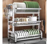 Tonuuoei Large capacity 304 stainless steel dish rack,draining,plate,kitchen storage,multi-functional,Suitable for dishwasher countertops(Triple layer,33cm/13in)