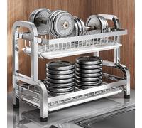 Tonuuoei Large capacity 304 stainless steel dish rack,draining,plate,kitchen storage,multi-functional,Suitable for dishwasher countertops(Double layer,33cm/13in)