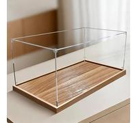 Tonuuoei Long Acrylic Storage Box Organizer 20 30 40 50 60 70 85 cm, Clear Collectibles Display Case with Brushed Wood Base, Figures Protective Showcase(10x10x10cm/4x4x4in)