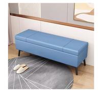 Tonuuoei Storage Ottoman Bench Entryway Bedroom Leather with Seating,Upholstered End of Bed for Bedroom,Large Foot Rest (Color : Blue, Size 80CM)