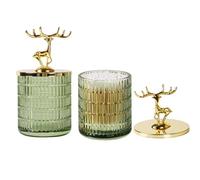 Tonxus Glass Apothecary Jars with Lid, Green Qtip Holder for Bathroom Decor, Bathroom Canisters Storage Organizer for Cotton Swabs, Balls, Pads, Floss Picks, Candy, Jewelry