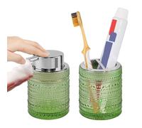 Tonxus Green Bathroom Accessory Set, Glass Toothbrush Holder and Foaming Soap Dispenser Set, Soap and Toothbrush Holder, Bathroom Tooth Brush Cup Organizer for Brushes, Toothpaste, Razor