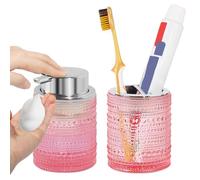 Tonxus Pink Bathroom Accessory Set, Glass Foam Soap Dispenser and Toothbrush Holder Set, Bathroom Soap and Toothbrush Holder Set, Glass Foaming Hand Soap Dispenser for Countertop Decor
