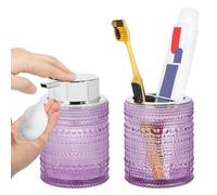 Tonxus Purple Bathroom Accessory Set, Glass Foam Soap Dispenser and Toothbrush Holder Set, Bathroom Soap and Toothbrush Holder Set, Glass Foaming Hand Soap Dispenser for Countertop Decor