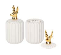 Tonxus Qtip Holder Dispenser with Lids,White Ceramic Cute Apothecary Jar Containers Cotton Ball Holder for Vanity Makeup Organizer Bathroom Canister Storage Farmhouse Decor,2 Pack (White-Deer)