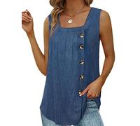 TONXX Casual Solid Color Square Neck Vest Sling Buttons Down Vest T-Shirt Female Bodycon Sexy Tanks Shirts for Summer Women Blue XL