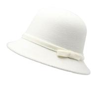 TONXX Elegant British Style Felt Derby Hat Ladies Christmas Carnivals Hat with Bowknot Hat Band Trilby Hat for Outdoor Beige