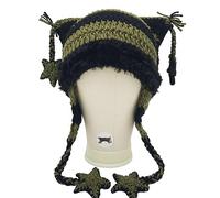 TONXX Knit Stripe Pattern Cat Ear Hat Elastic Windproof Hat with Star Tassels Ear Protector Hat Winter Cycling Skiing Hat