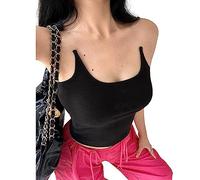 TONXX Womens Sleeveless Crop Tank Top Spaghetti Strap Slim-Fit Off-Shoulder Crop Top Solid Color Shirts Cami Tops Black L