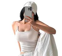 TONXX Womens Sleeveless Crop Tank Top Spaghetti Strap Slim-Fit Off-Shoulder Crop Top Solid Color Shirts Cami Tops White L