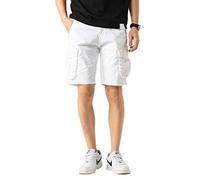 TONY BACKER Men's Cargo Shorts Vintage Cotton Multi-Pocket Summer Short Cargo Pants, White, 50W