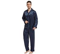 TONY & CANDICE Men's Classic Satin Pajama Set Sleepwear - blue - XL