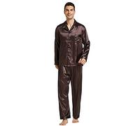 TONY & CANDICE Men's Classic Satin Pajama Set Sleepwear, Chestnut, XXL