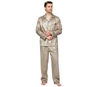 TONY & CANDICE Men's Classic Satin Pajama Set Sleepwear, Coffee, Large