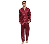 TONY & CANDICE Men's Classic Satin Pajama Set Sleepwear - red - Large