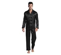 Tony & Candice Men's Sleepwear Classic Satin Pyjama Set, Nightwear (Medium, Black)