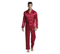 Tony & Candice Men's Sleepwear Classic Satin Pyjama Set, Nightwear (Medium, Burgundy)
