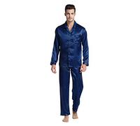 Tony & Candice Men's Sleepwear Classic Satin Pyjama Set, Nightwear (X-Large, Navy Blue)
