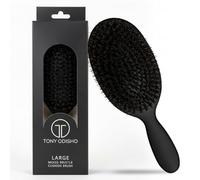 TONY ODISHO Professional Paddle Hair Brush - Large Black Cushion Brush with Tourmaline Nylon and First Cut Boar Bristles for Gentle Detangling & Natural Shine - Premium Salon Tool for All Hair Types