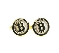 Tony & Paul. Bitcoin Cufflinks, Rhodium-Plated Steel, Gold Yellow Color